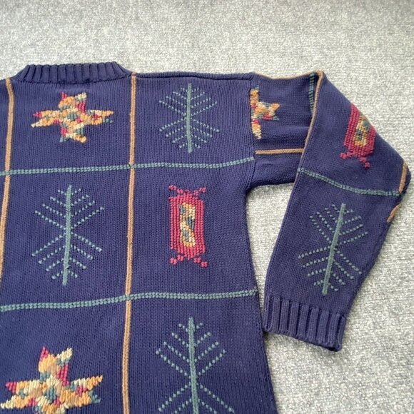 VTG 90s Chaps Ralph Lauren Sweater Men L‎ Navy Southwestern Geometric Boho Retro - Picture 14 of 15